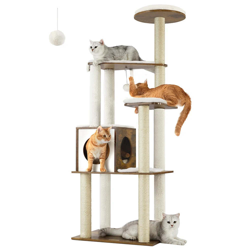 Albero Tiragraffi per Gatti con 9 Graffiatoi Cuscini Rimovibili - Image 3
