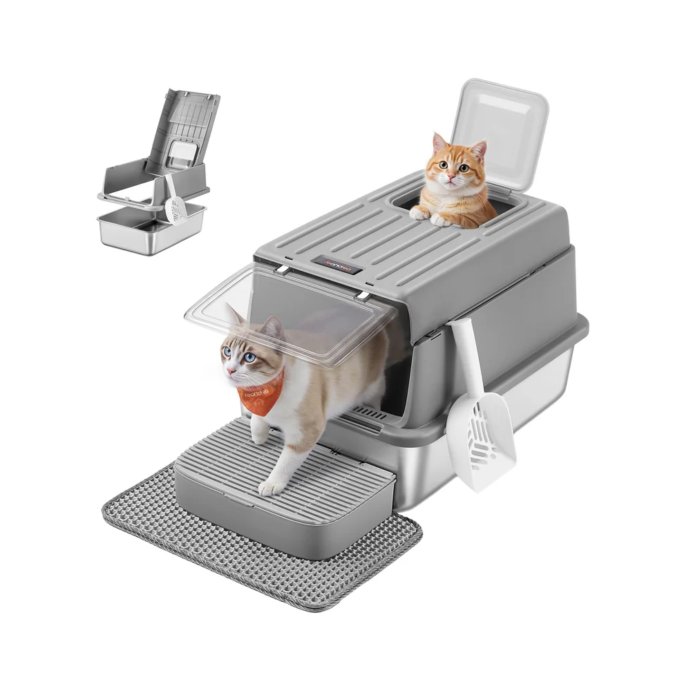 Lettiera per gatti in acciaio inox con accessori completi - Image 2