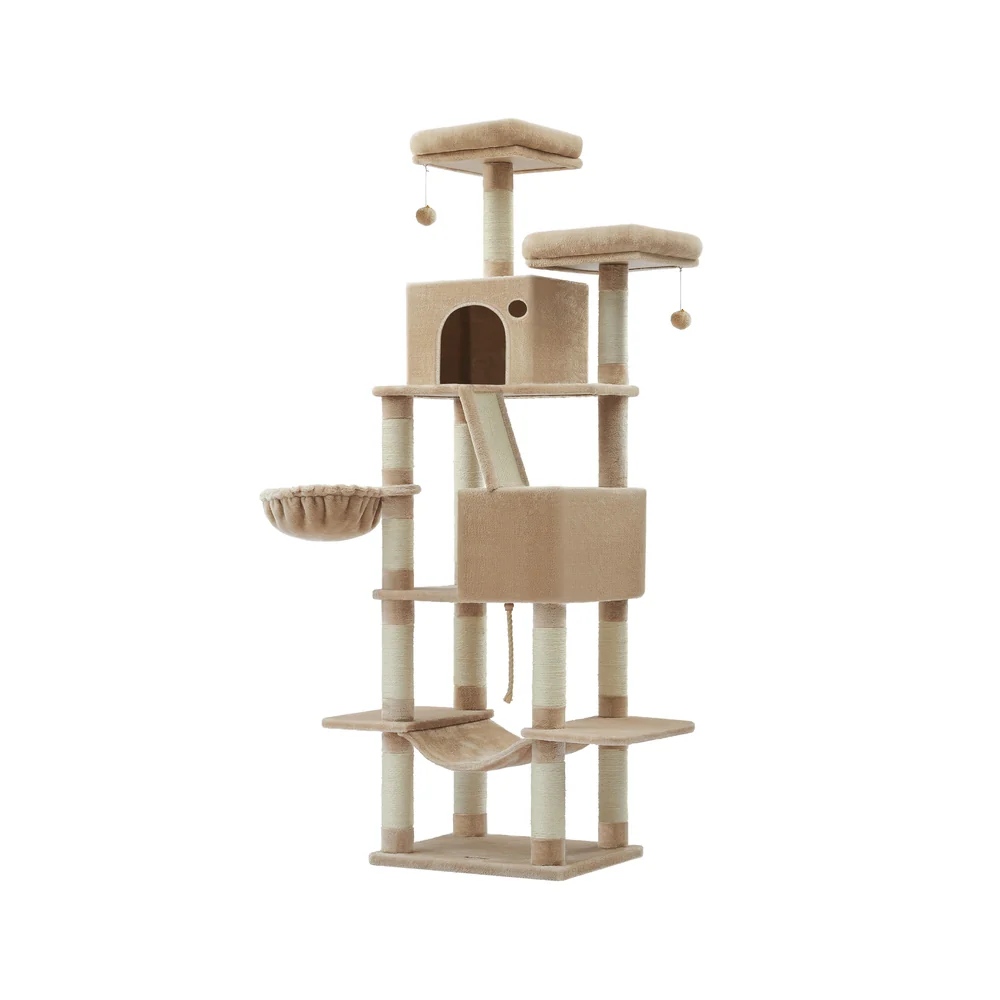 Albero per Gatti Adulti con Graffiatoi Posatoi Grotte Cesto Amaca Pompon - Image 12