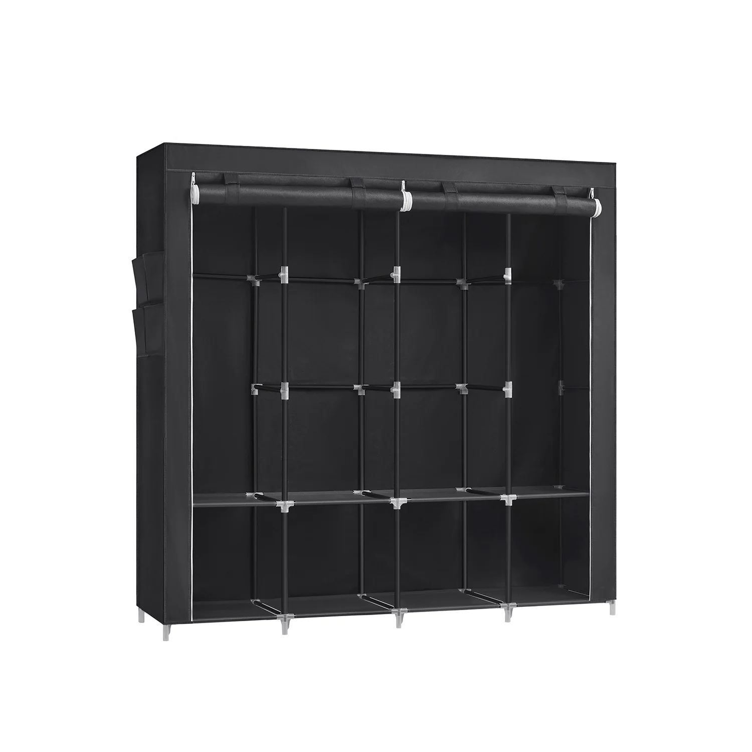 Guardaroba Armadio Portatile con Barra Appendiabiti Ripiani Tasche Laterali