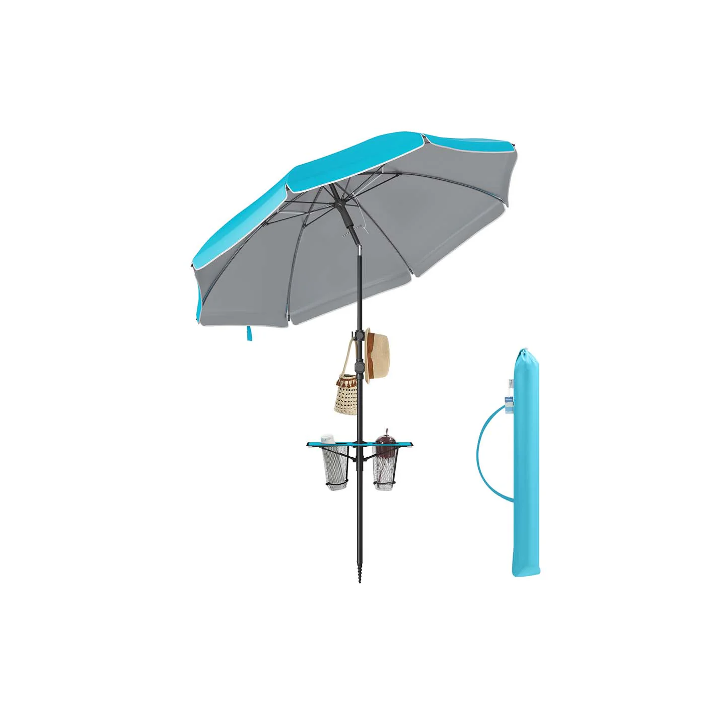 Ombrellone da spiaggia inclinabile con protezione solare e design versatile