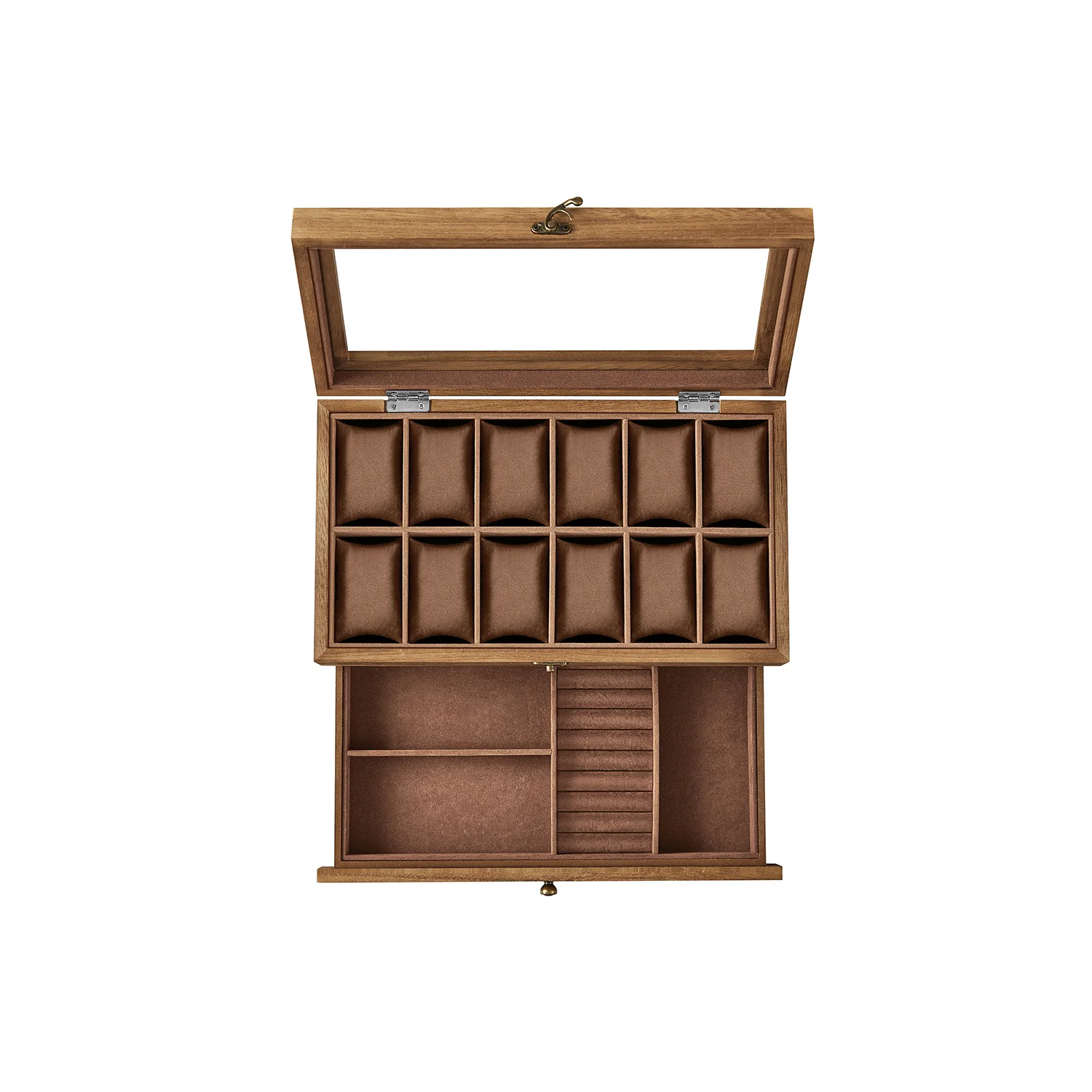 Porta Orologi Capiente con Coperchio in Vetro e Cuscinetti