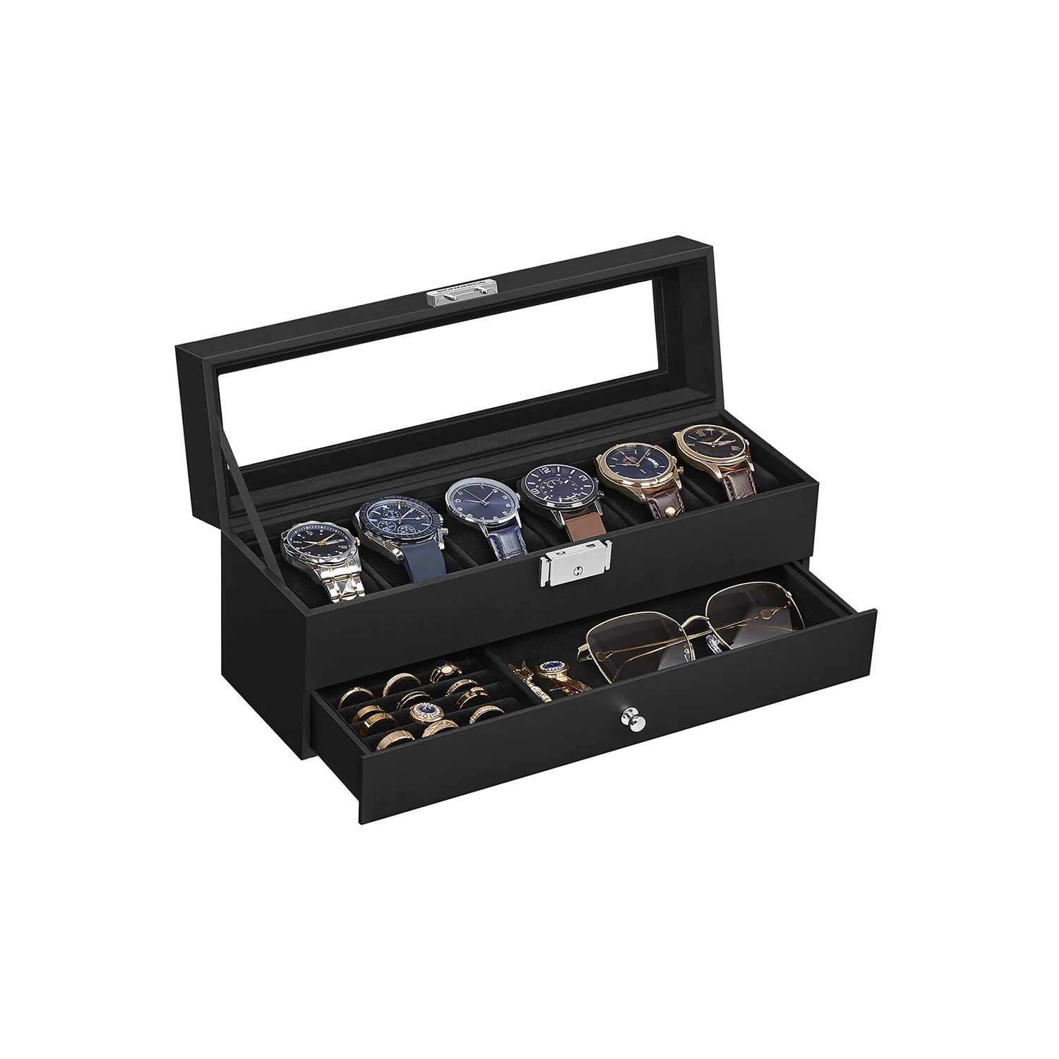 Porta Orologi a 6 Posti 2 Livelli con Chiusura Cassetto
