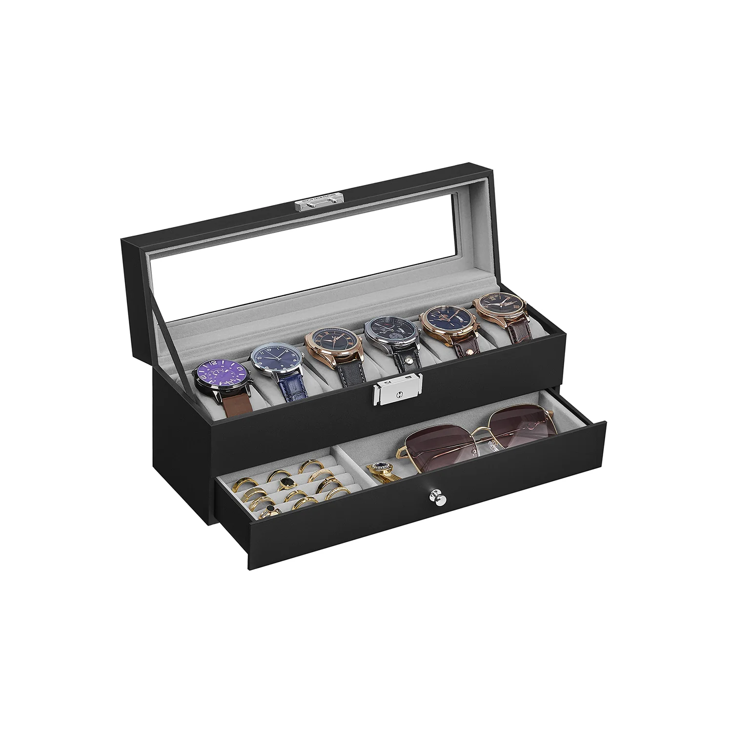 Porta Orologi a 6 Posti 2 Livelli con Chiusura Cassetto - Image 2