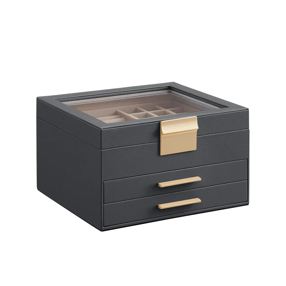 Scatola Portagioie Coperchio in Vetro e Cassetti Moderno - Image 6