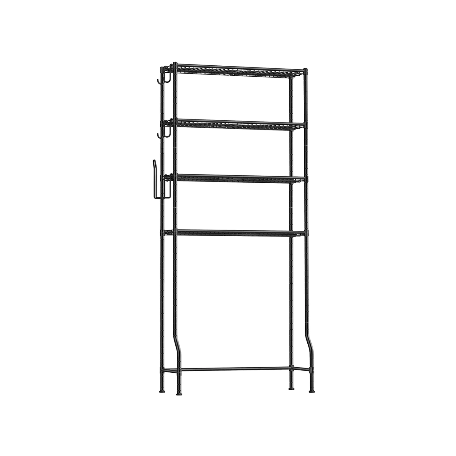Scaffale sopra WC a 4 Ripiani da Bagno in Metallo con 4 Ganci e Portarotolo