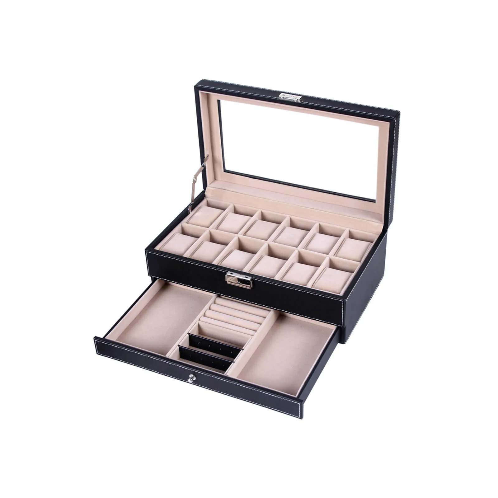 Porta Orologi Coperchio in Vetro Chiusura Cassetto Idea Regalo