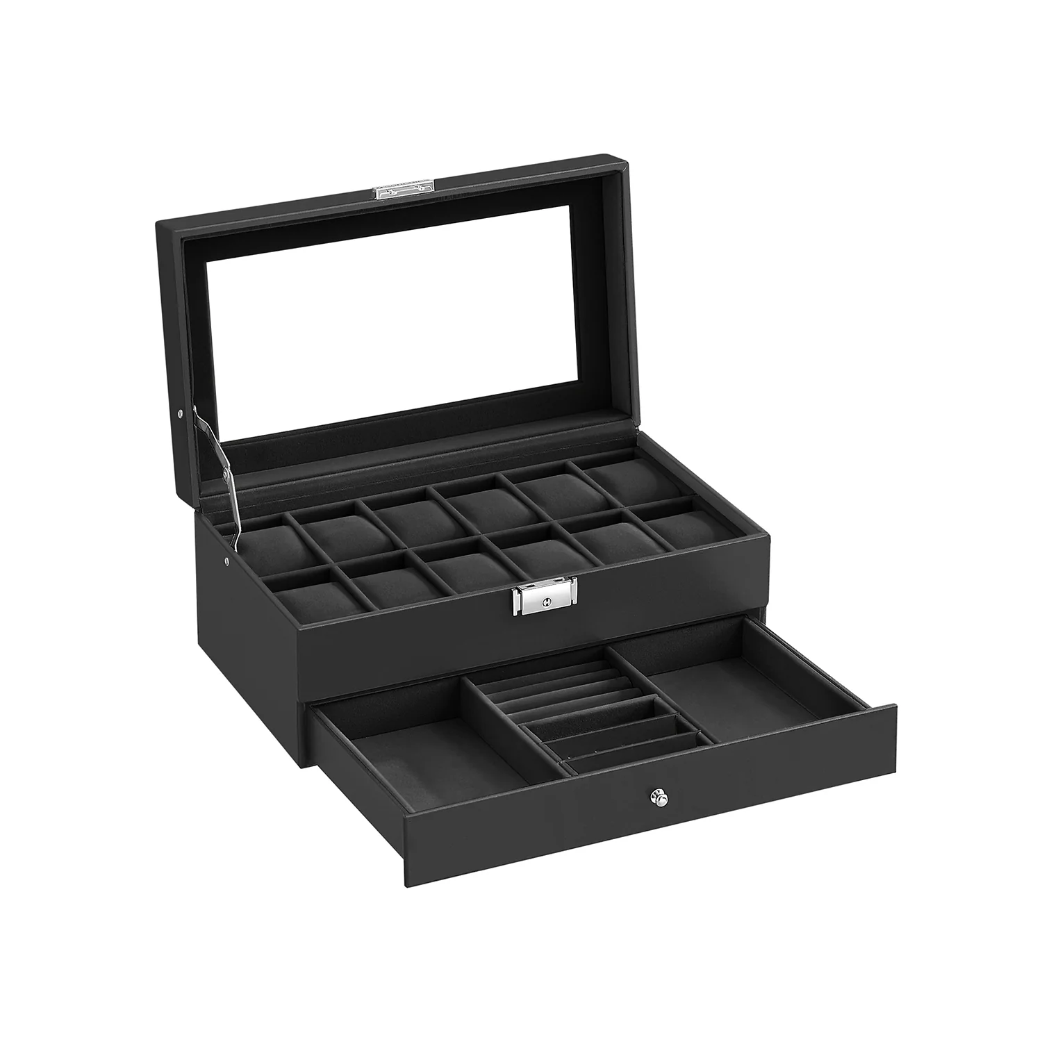 Porta Orologi Coperchio in Vetro Chiusura Cassetto Idea Regalo - Image 4