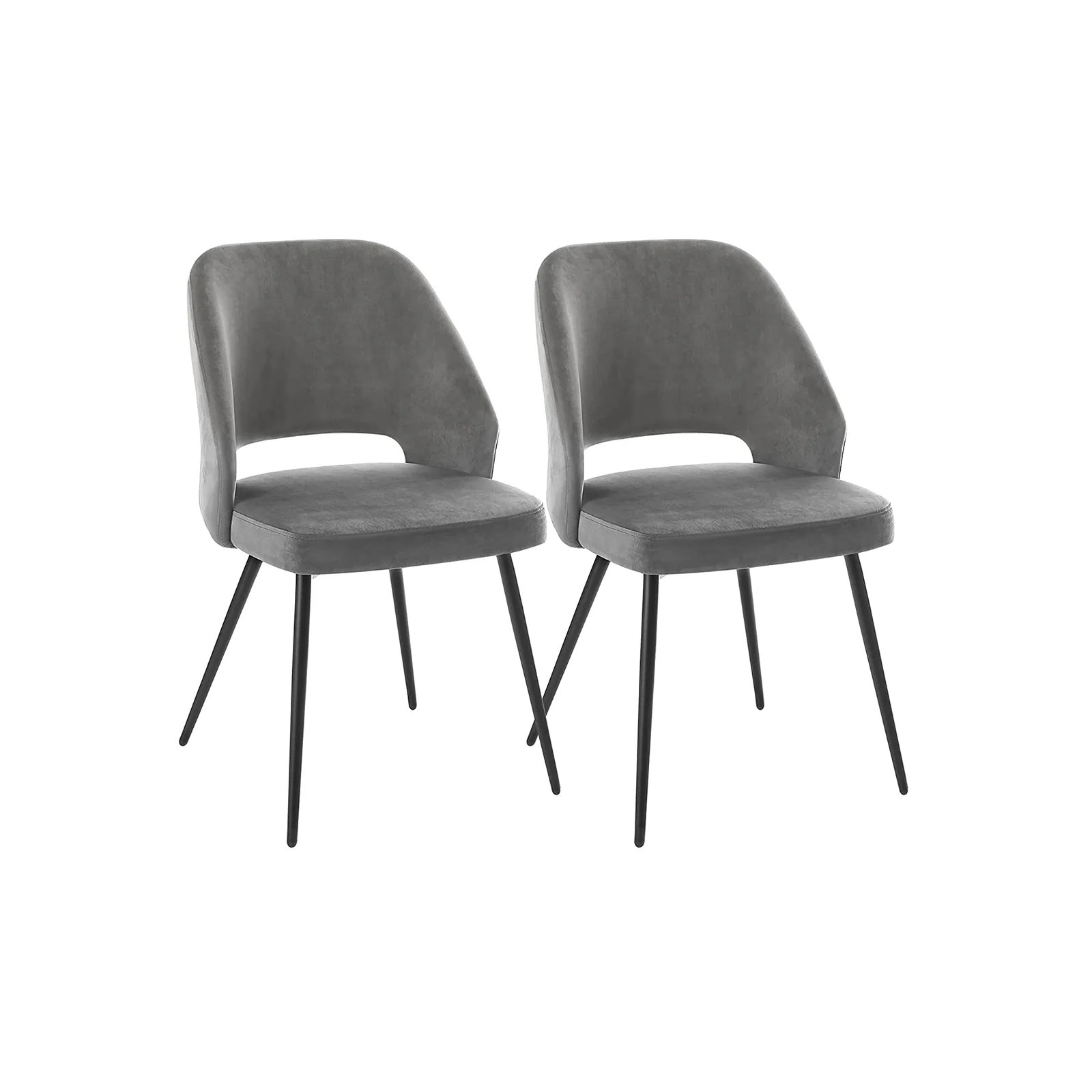 Set di 2 Sedie da Pranzo con Rivestimento in Velluto Grigio