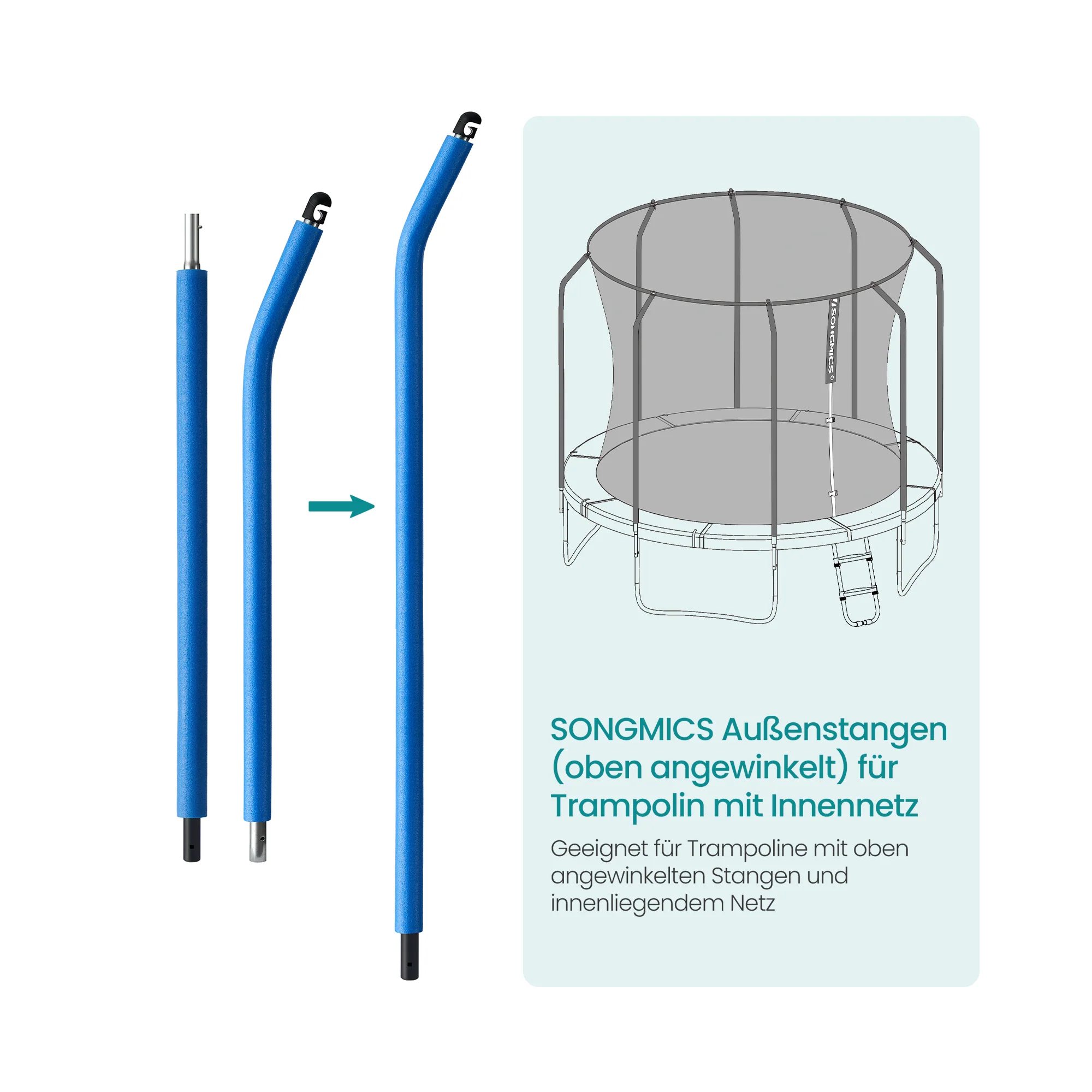 Set di pali esterni (1* superiore angolata + 1* inferiore dritta) per trampolino con rete interna