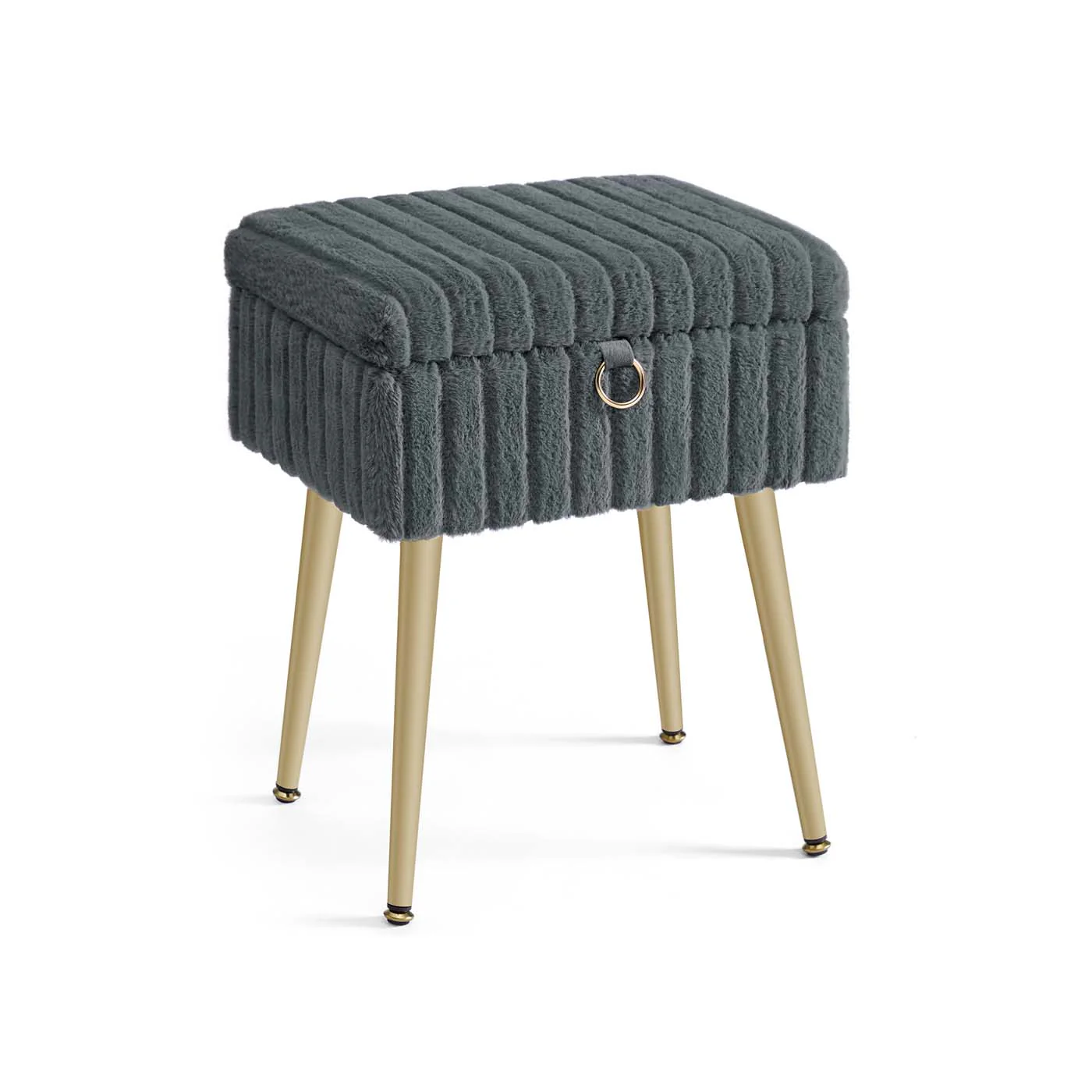 Sgabello da trucco imbottito con contenitore e gambe in metallo