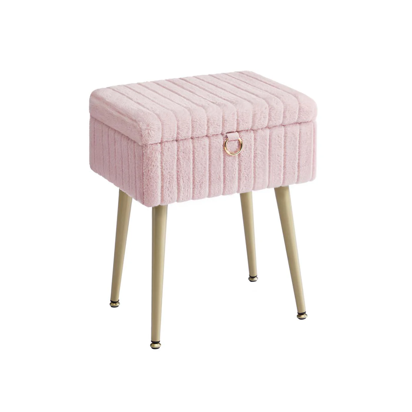 Sgabello da trucco imbottito con contenitore e gambe in metallo - Image 2