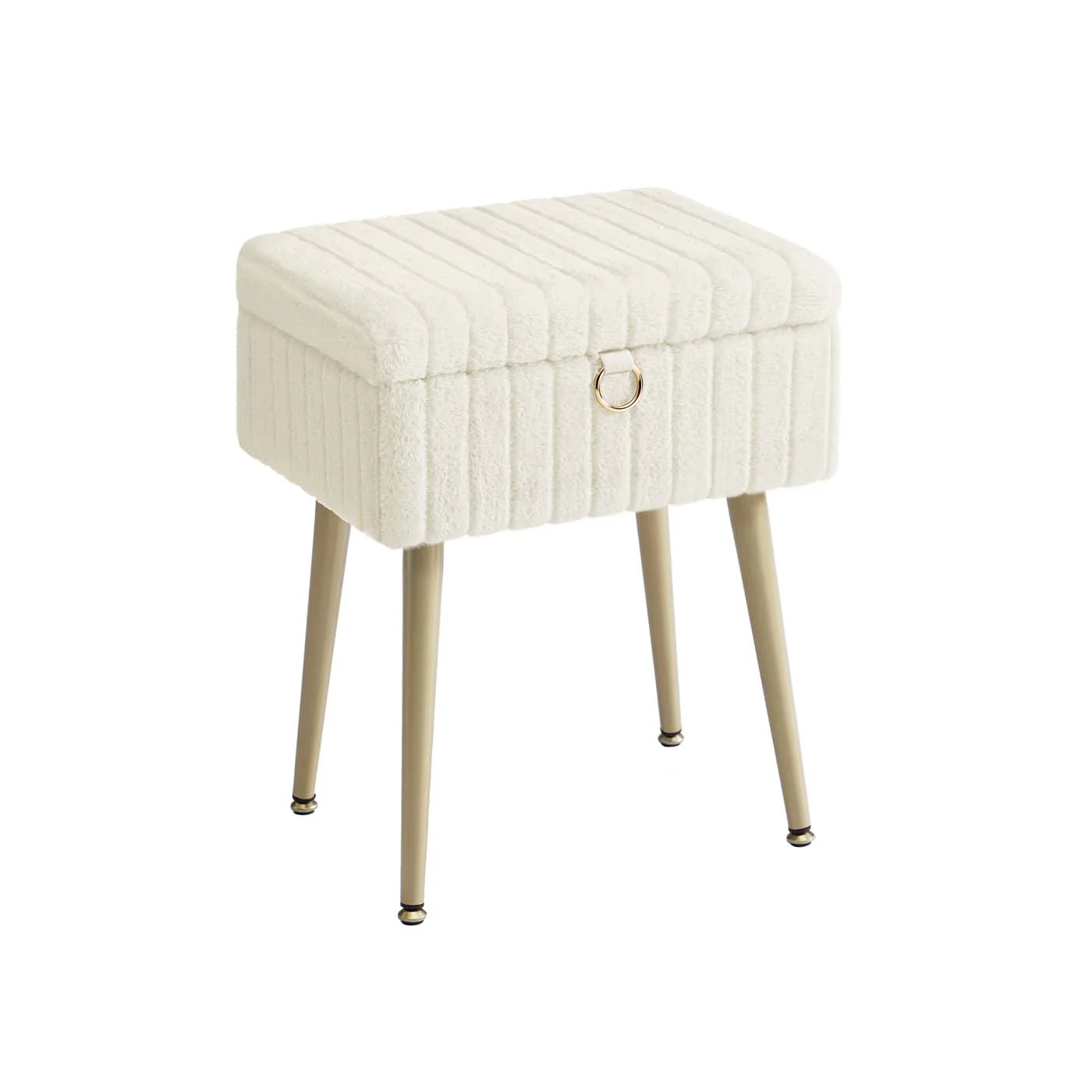 Sgabello da trucco imbottito con contenitore e gambe in metallo - Image 3