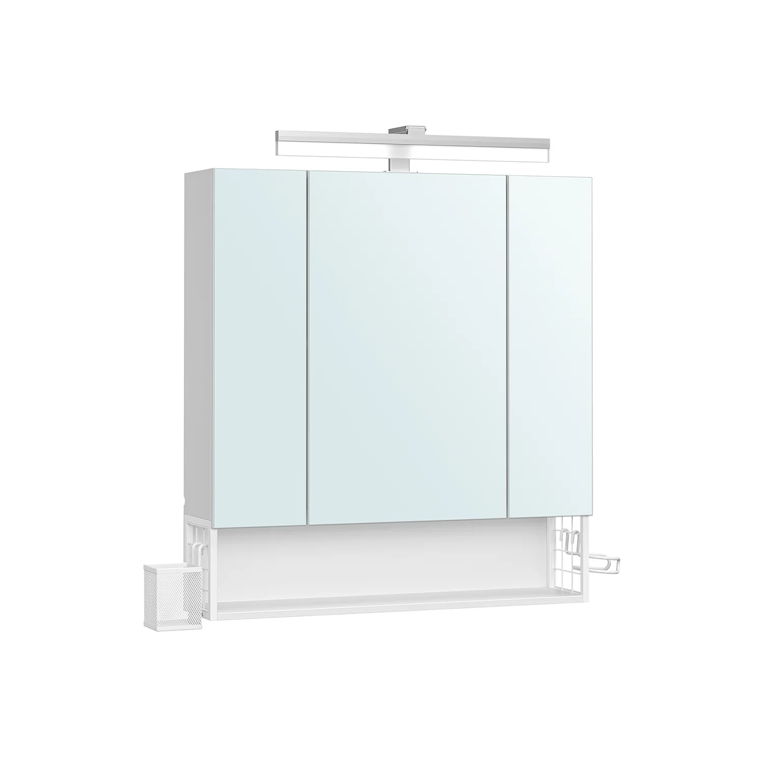 Armadietto da Bagno da Muro con Ante a Specchio Cestino Porta Asciugacapelli - Image 2