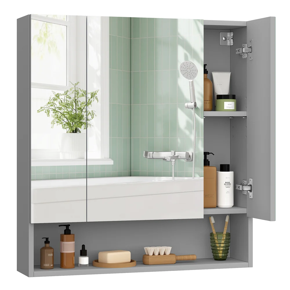 Armadietto da Bagno Mobile con Ante a Specchio 16,5 x 70 x 75 cm Bianco Nuvola - Image 2