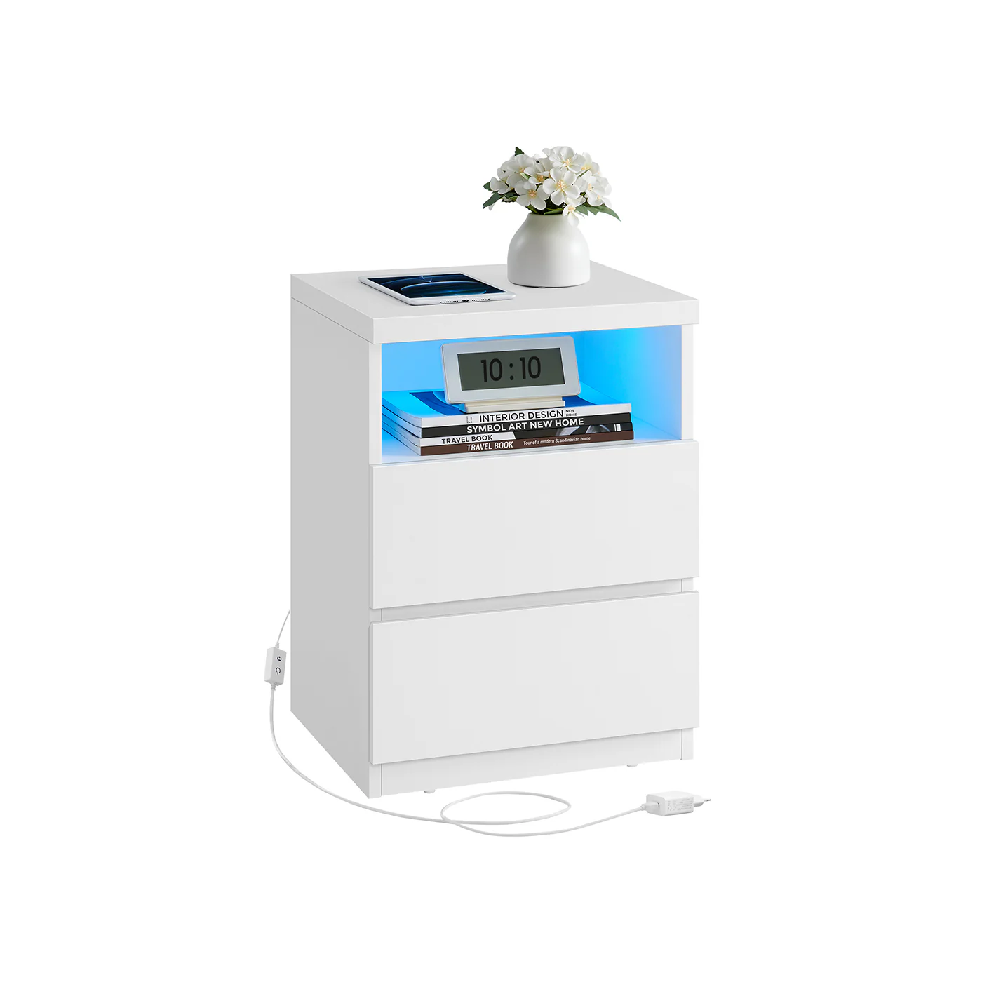 Comodino con LED e Cassetti