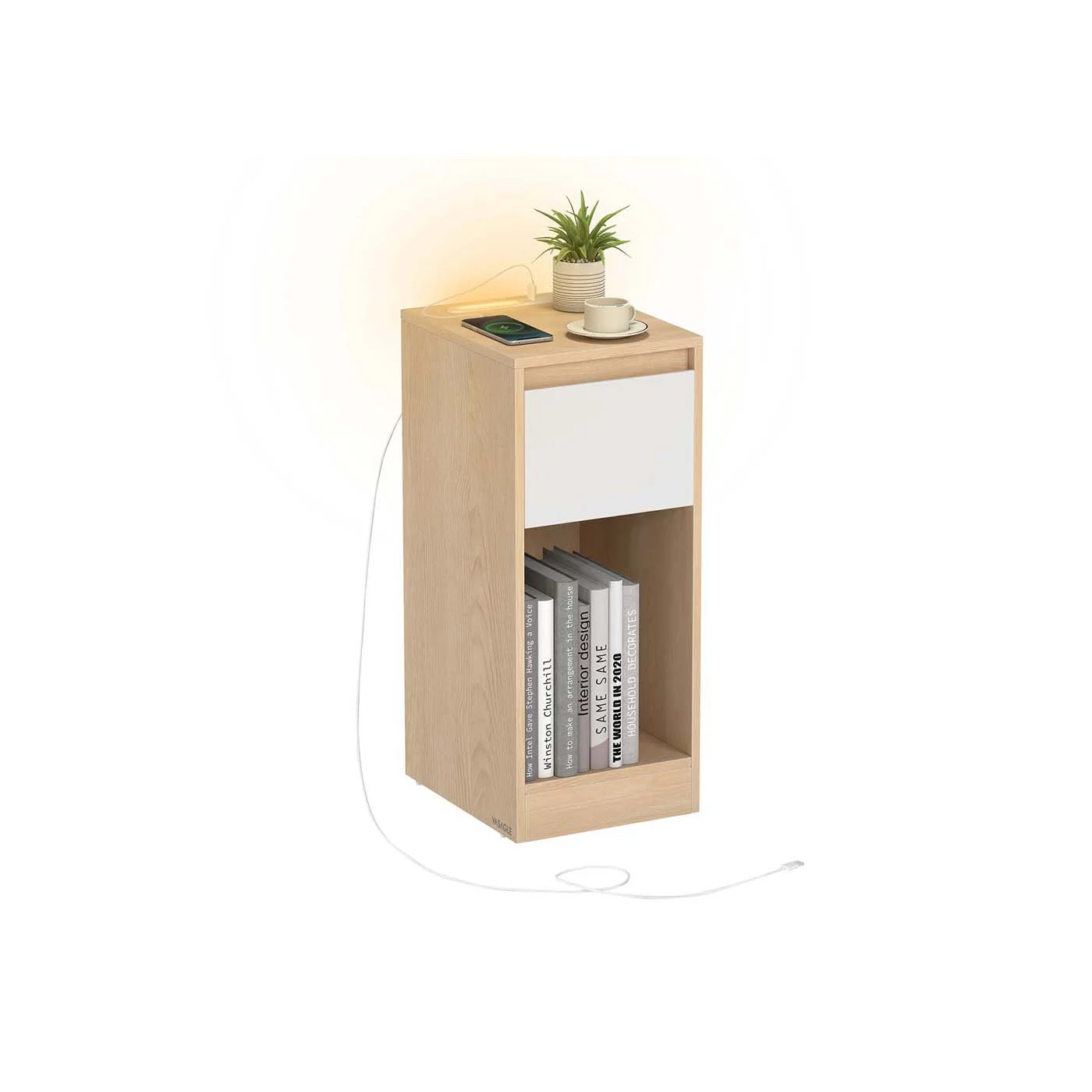 Comodino con LED porte USB cassetto e scomparto - Image 2