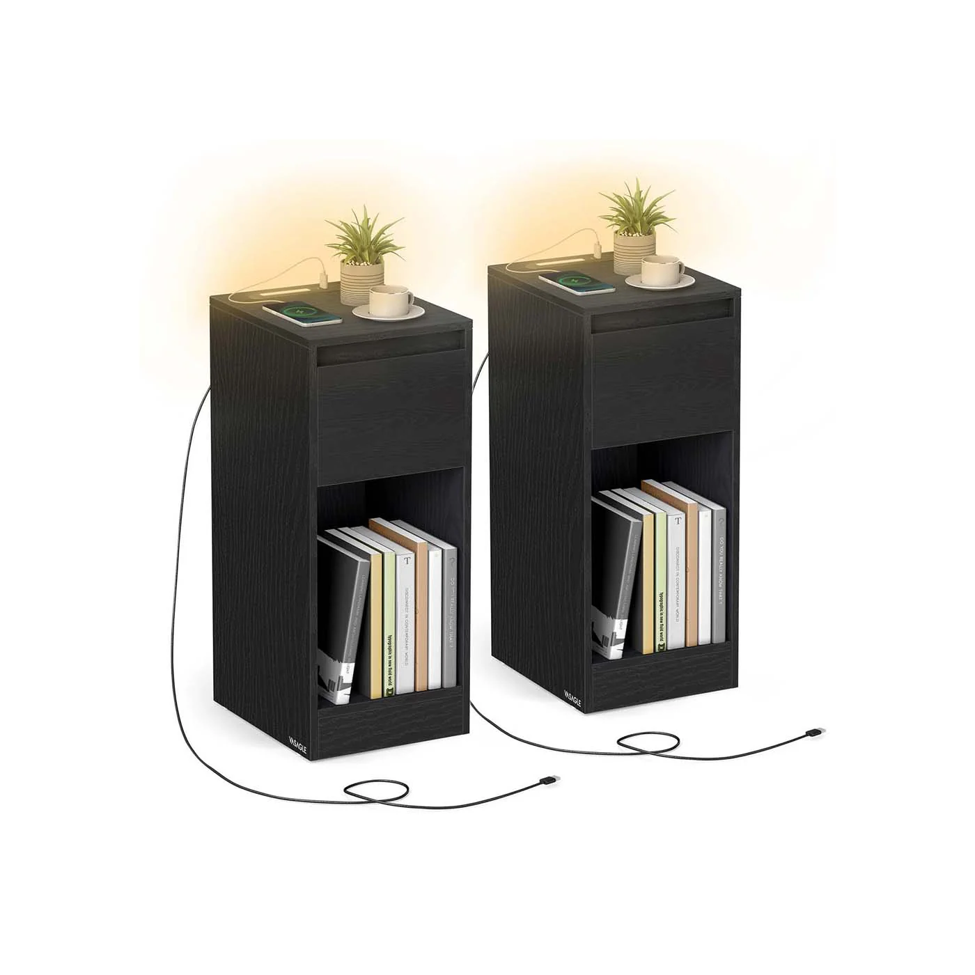 Comodino con LED porte USB cassetto e scomparto - Image 3