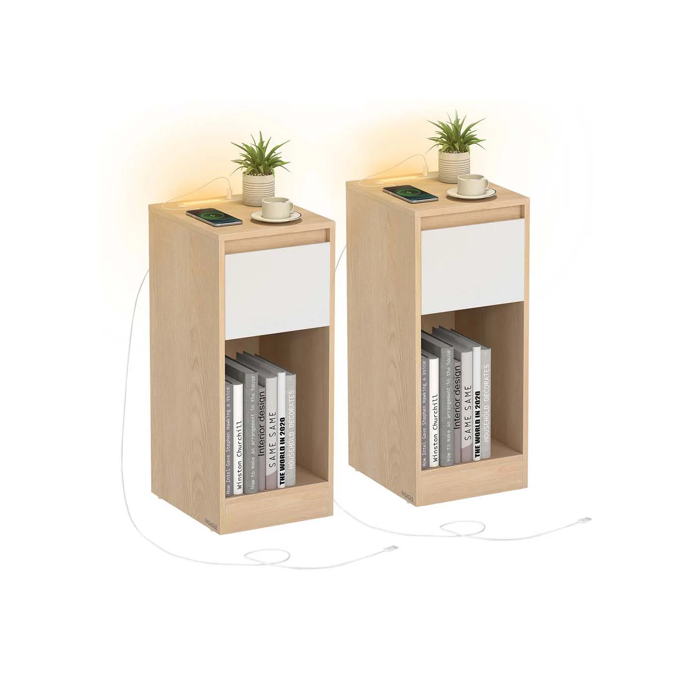 Comodino con LED porte USB cassetto e scomparto - Image 5