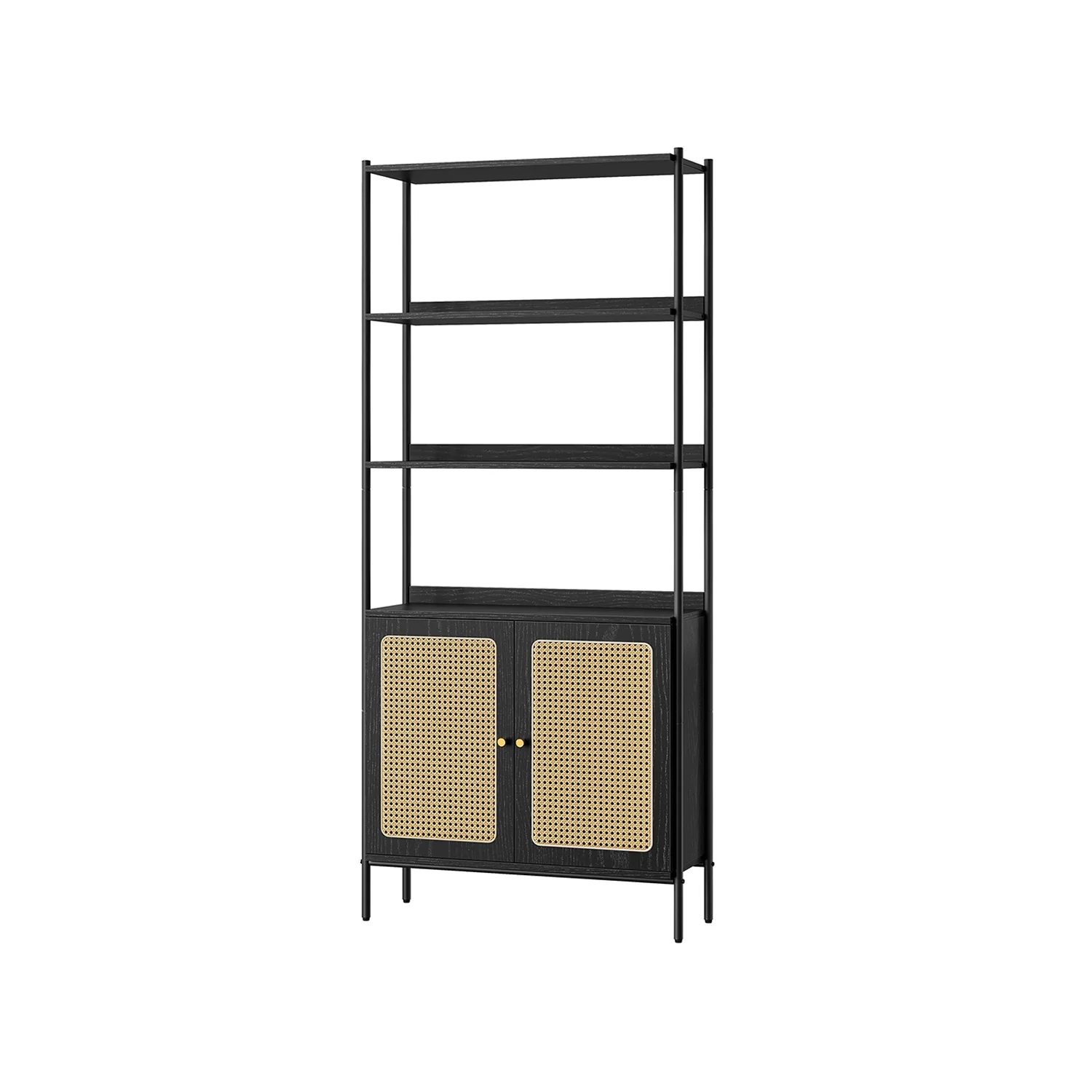 Libreria Scaffale Verticale con Anta Simil Rattan Stile Boho - Image 3