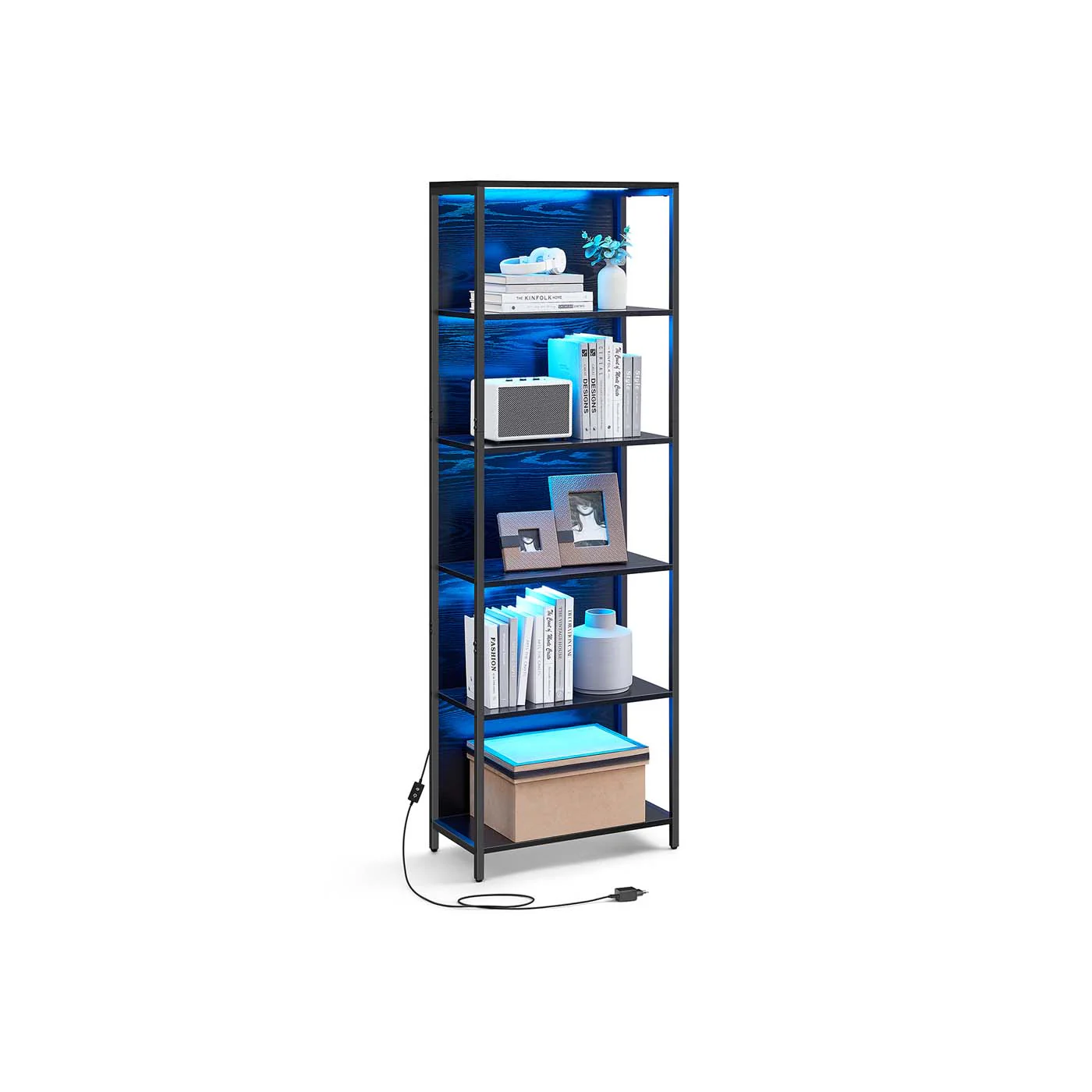 Libreria Scaffale con Luce LED Dimmerabile con Struttura in Acciaio
