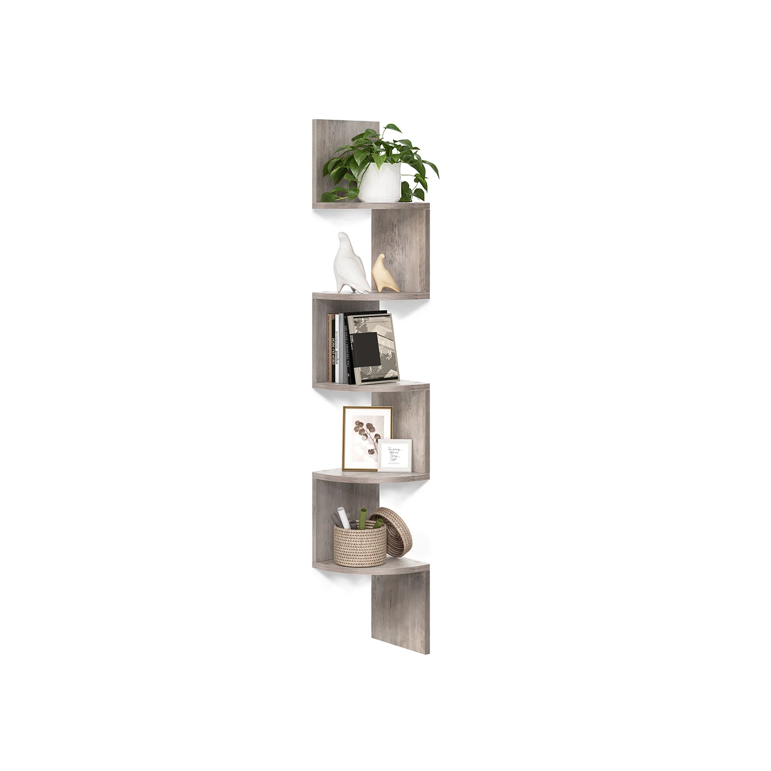 Scaffale Angolare a Parete con 5 Ripiani Greige