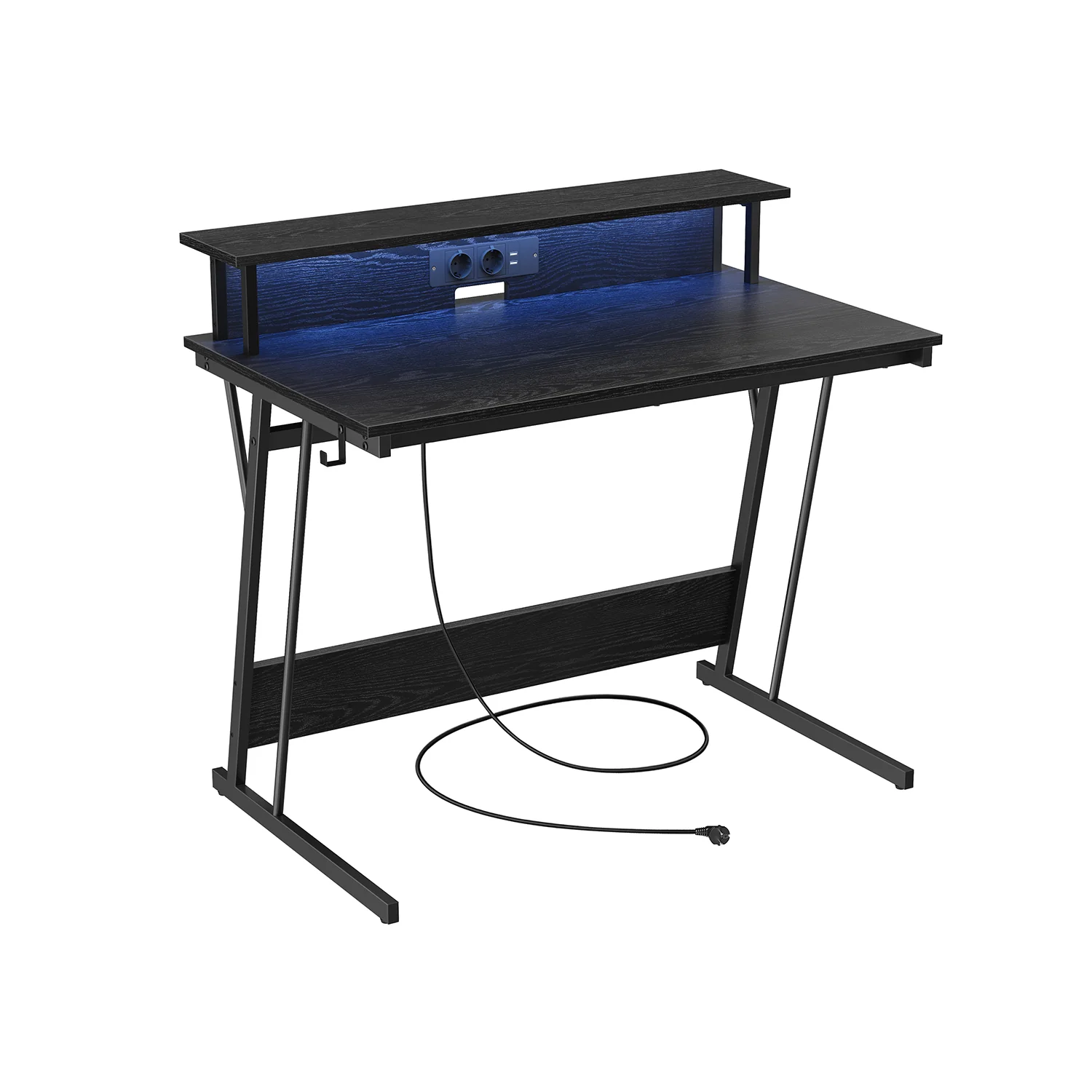 Scrivania da Gaming con Luci LED Prese di Corrente Supporto per Monitor