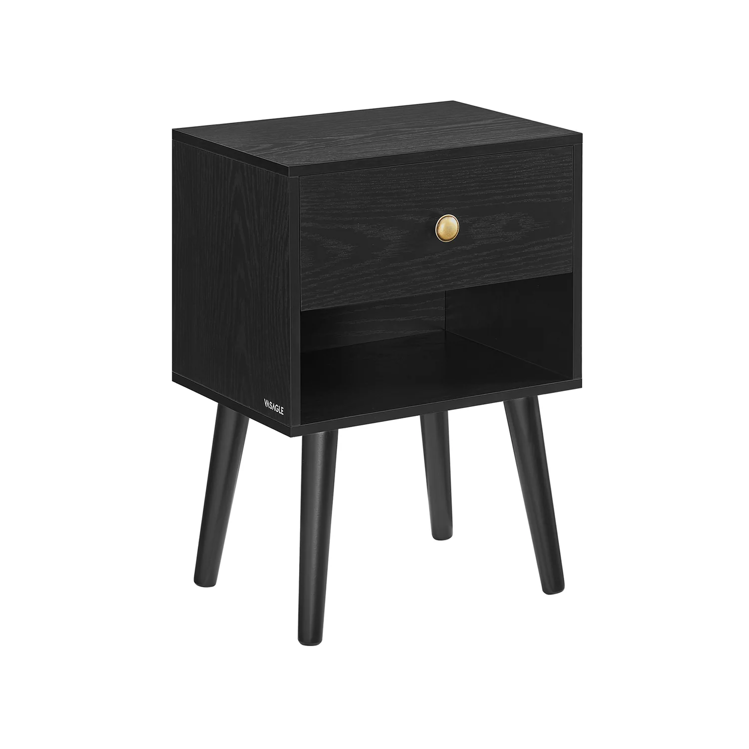 Comodino con Cassetto e Scomparto Aperto Portaoggetti Gambe in Legno - Image 3