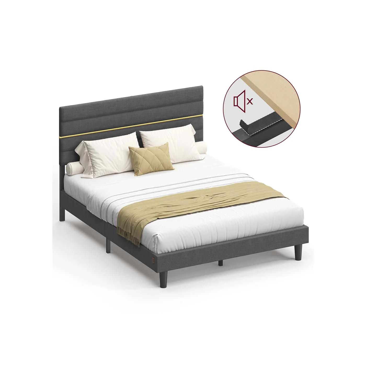 Struttura letto matrimoniale con testiera imbottita in metallo e legno - Image 3
