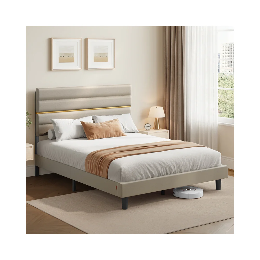 Struttura letto matrimoniale con testiera imbottita in metallo e legno - Image 4